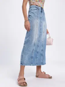 DressBerry Women Paneled Washed Midi Denim Skirt