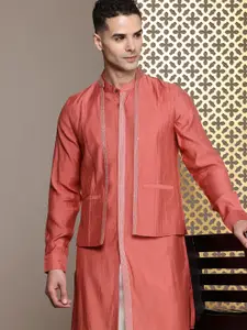 House of Pataudi Band Collar Thread Work Detailed Jashn Kurta with Trousers