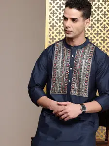 House of Pataudi Jashn Ethnic Motifs Yoke Design Indigo Zari Work Kurta