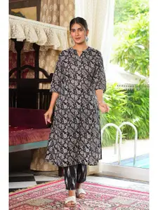 Aramya Floral Printed Mandarin CollarPure Cotton Straight Kurta
