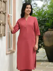 Aramya Mandarin Collar Linen Cotton Straight Kurta