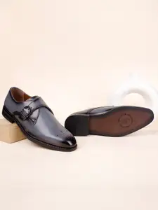 LOUIS STITCH Men Ash Grey Formal Slip-On Monk Shoes