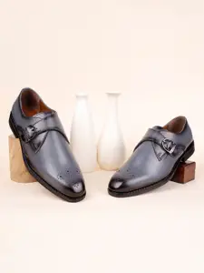 LOUIS STITCH Men Ash Grey Formal Slip-On Monk Shoes