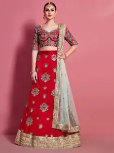 Fusionic Embroidered Thread Work Semi-Stitched Lehenga & Unstitched Blouse With Dupatta