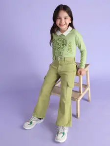 U.S. Polo Assn. Kids Girls Cargo Fit Mid-Rise Stretchable Jeans