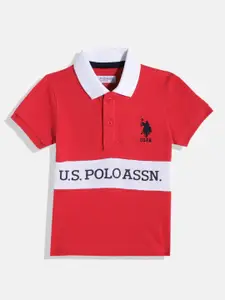 U.S. Polo Assn. Kids Boys Brand Logo Printed Colourblocked Polo Collar Pure Cotton T-shirt