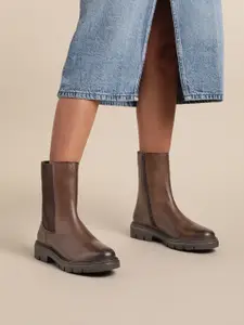 Nautica Women Mid-Top Regular Leather Block Heel Boots