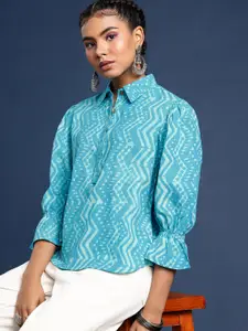 Taavi Hand Block Print Bishop Sleeves Pure Cotton Shirt Style Top