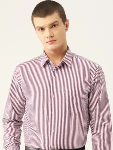 English Navy Men Slim Fit Opaque Striped Formal Shirt