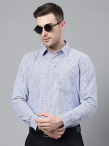 English Navy Men Slim Fit Opaque Checked Formal Shirt