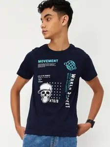 max Boys Typography Printed Round Neck Cotton T-Shirt