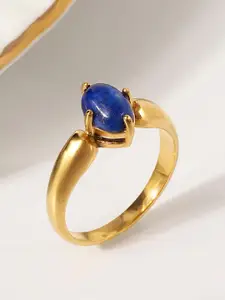 AQUASTREET 18K Gold Plated Waterproof Antitarnish Oval Lapis Ring