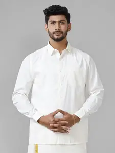 Ramraj Men Spread Collar Solid Cotton Casual Shirt