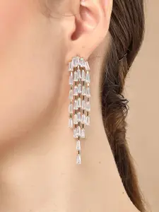Bohey by KARATCART Gold-Plated Cubic Zirconia Studded Contemporary Drop Earrings