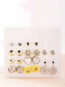 Bohey by KARATCART Set Of 12 Gold Plated Contemporary Cubic Zirconia Studded Earrings