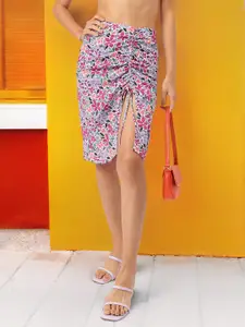 DressBerry Ruched High Rise Floral Printed Sheath Skirt