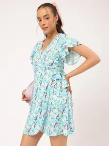 DressBerry Flutter Sleeves Printed Wrap Mini Dress