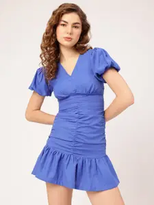 DressBerry Puff Sleeves Ruched Mini Dress