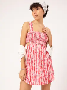 DressBerry Stripes Cut-Out Waist Smocked Mini Dress