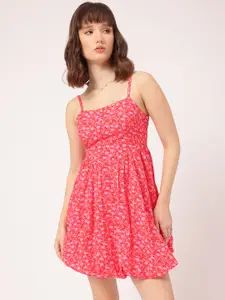 DressBerry Shoulder Straps Floral Printed Balloon Dress