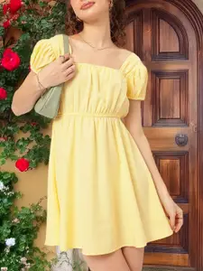 DressBerry Puff Sleeves Fit & Flare Dress