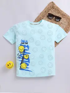 Happy Faces Boys Pure Cotton Typography Printed T-shirt