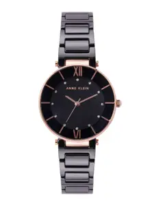 ANNE KLEIN Women Ceramic Embellished Bracelet Style Analogue Watch NEAK3266BKRG-Black