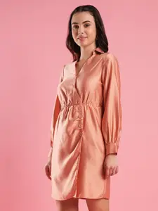 Globus Shirt Collar Cuffed Sleeves Hong Button Detailing Satin Wrap Dress