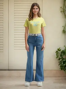 U.S. Polo Assn. Women Flared High-Rise Cotton Light Fade Stretchable Jeans