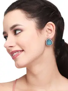 Anvik Silver-Plated American Diamond Studded Contemporary Studs Earrings