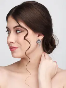 Anvik Silver Plated American Diamond Diamond Shaped Drop Earrings