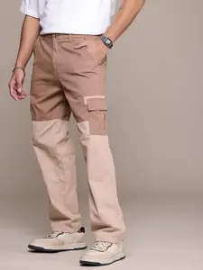 The Roadster Life Co. Men Pure Cotton Colourblocked Straight Fit Cargos Trousers