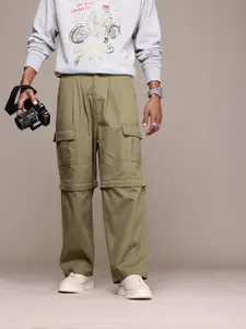 The Roadster Life Co. Men Pure Cotton Baggy Loose Fit Convertible Cargos Trousers