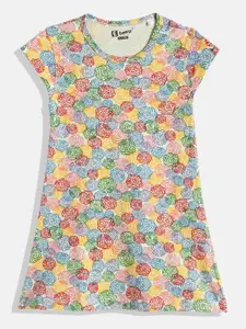 Eteenz Girls Floral Printed Cap Sleeves Pure Cotton A-Line Dress