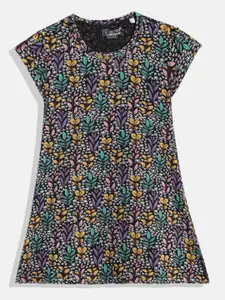 Eteenz Girls Floral Printed Cap Sleeves Pure Cotton A-Line Dress
