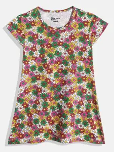 Eteenz Girls Floral Printed Cap Sleeves Pure Cotton A-Line Dress