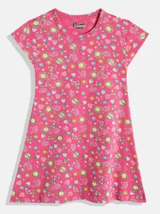Eteenz Girls Conversational Printed Cap Sleeves Pure Cotton A-Line Dress