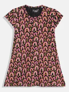 Eteenz Girls Conversational Printed Cap Sleeves Pure Cotton A-Line Dress