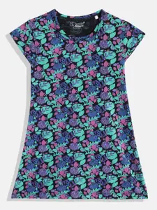Eteenz Girls Floral Printed Cap Sleeves Pure Cotton A-Line Dress