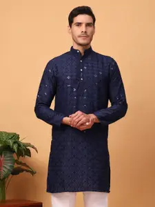 Hangup Geometric Embroidered Mandarin Collar Mirror Work Straight Kurta