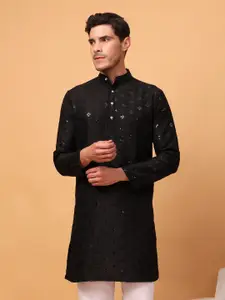 Hangup Geometric Embroidered Mandarin Collar Mirror Work Straight Kurta
