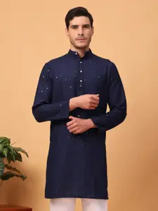 Hangup Geometric Embroidered Mandarin Collar Mirror Work Straight Kurta