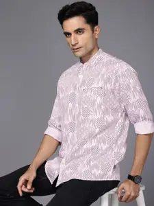 Louis Philippe Jeans Slim Fit Band Collar Geometric Printed Casual Shirt