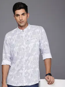 Louis Philippe Jeans Slim Fit Band Collar Geometric Printed Casual Shirt