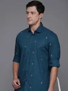 Louis Philippe Sport Slim Fit Brand Logo Printed Pure Cotton Casual Shirt