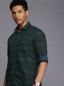 Louis Philippe Sport Pure Cotton  Slim Fit Horizontal Stripes Casual Shirt