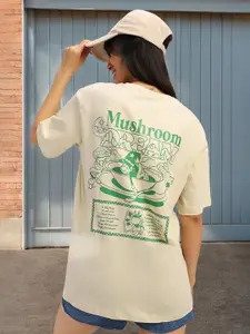 JUNEBERRY Women Graphic Printed Round Neck Pure Cotton Oversized T-Shirt