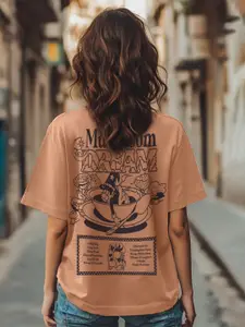 JUNEBERRY Women Graphic Printed Round Neck Pure Cotton Oversized T-Shirt