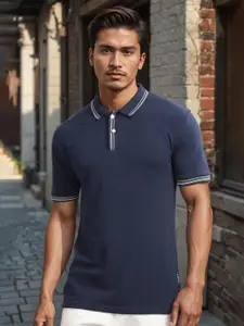 ADRO Men Polo Collar Applique T-shirt