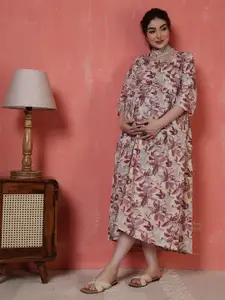 Nayo Floral Print Maternity Fit & Flare Midi Dress